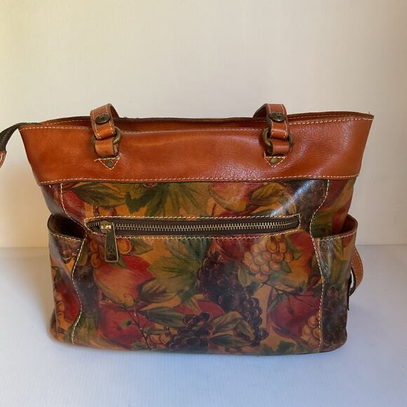 Patricia Nash Leather Tote Bag Fruit Print Shoulder Purse Vintage Style - Picture 1 of 15
